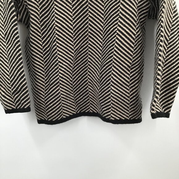 Women's M Herringbone Mock Neck Sweater Cotton Blend Black & Tan Colorblock - Picture 5 of 10